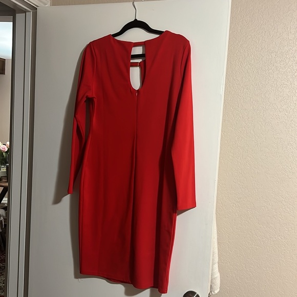 Red Bodycon Dress with gold detail - Picture 3 of 4